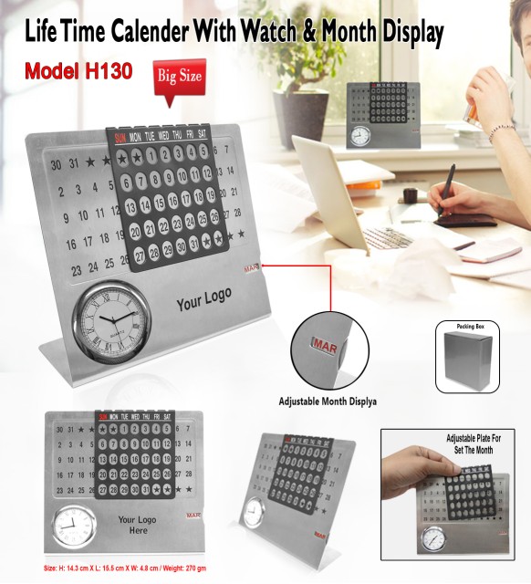 Life Time Calender with watch and Month Display