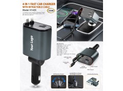 4 in 1 Fast Car Charger with Retractable Cable