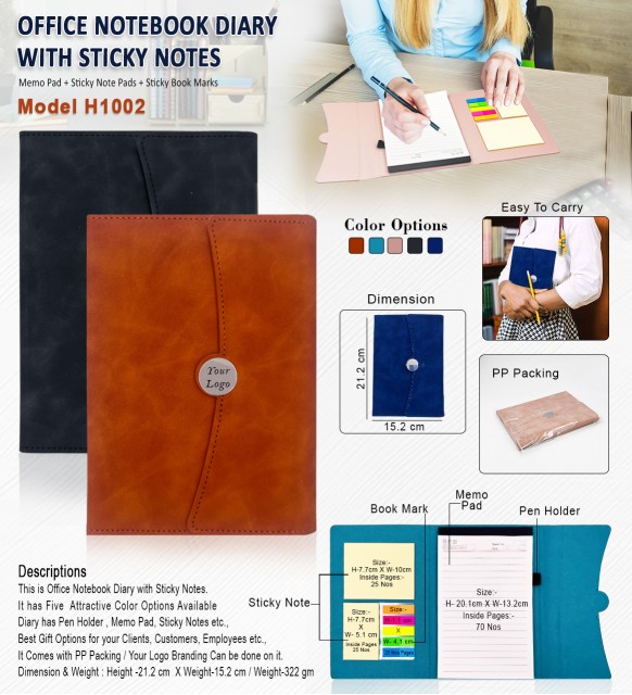 Office Notebook Diary with Sticky Notes | H1002