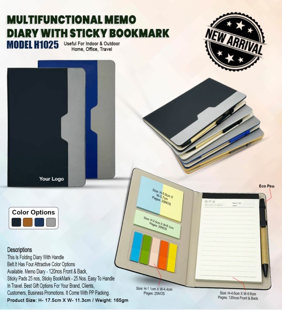MULTIFUNCTIONAL MEMO DIARY WITH STICKY BOOKMARK
