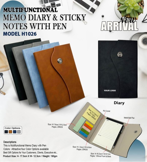 Memo Diary with Sticky Notes &  Pen 