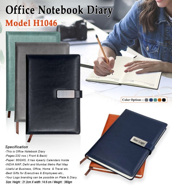 PU Leather Office Notebook Diary with Metal Finish