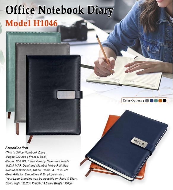 PU Leather Office Notebook Diary with Metal Finish
