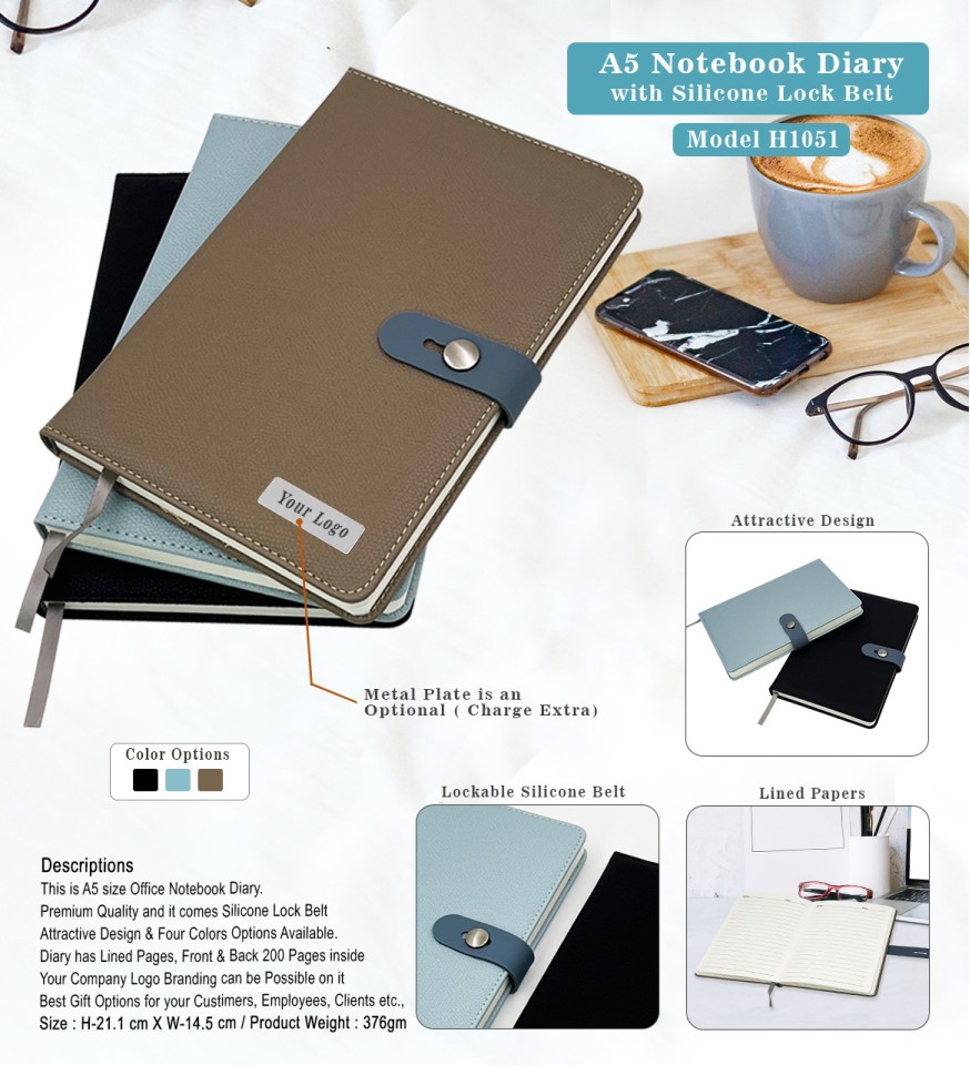 A5 PU Leather Notebook Diary with Silicone Lock & Logo Branding