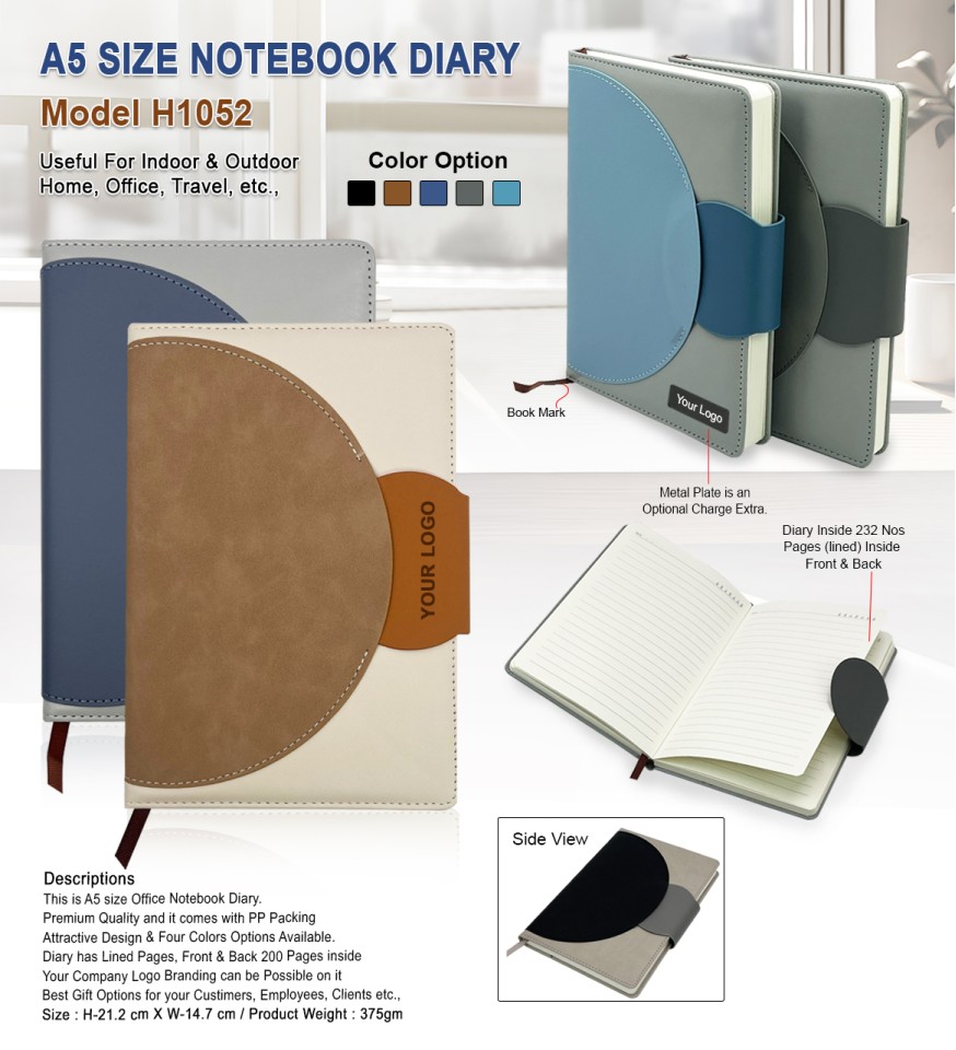A5 Size Notebook Diary with PU Leather & Logo Branding