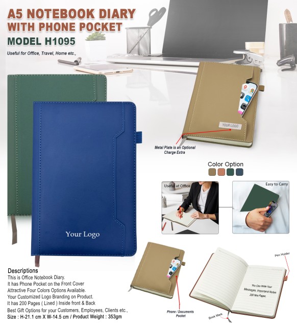 A5 Notebook Diary with Phone Pocket