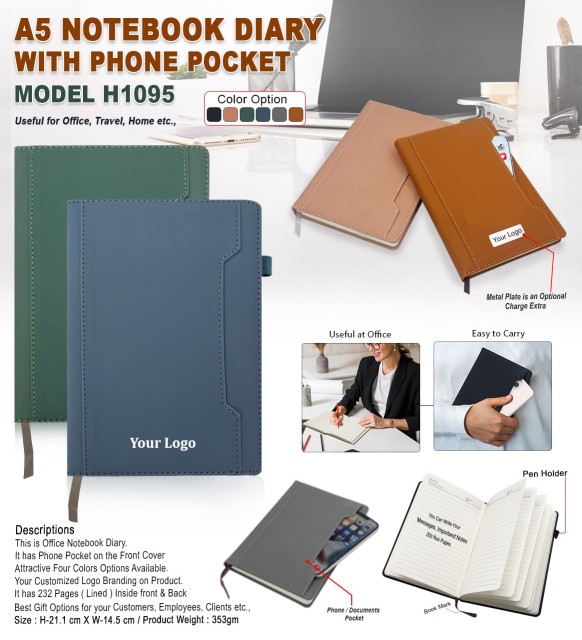 A5 Notebook Diary with Phone Pocket
