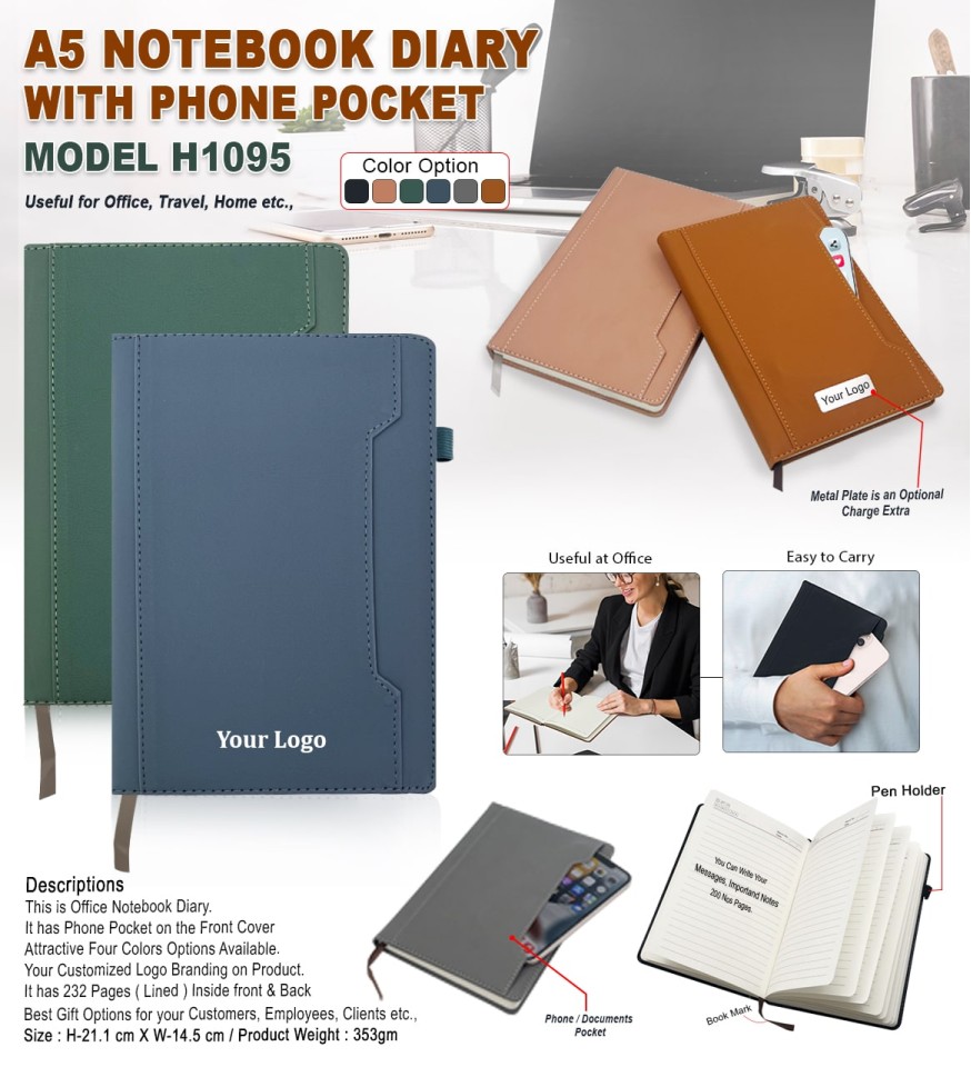 A5 Notebook Diary with Phone Pocket