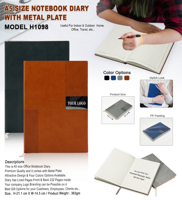 A5 Size Notebook Diary With Metal Plate