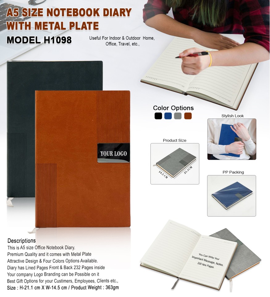 A5 Size Notebook Diary With Metal Plate