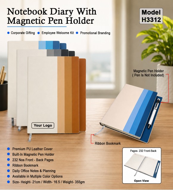 Notebook Diary With Magnetic Pen Holder 