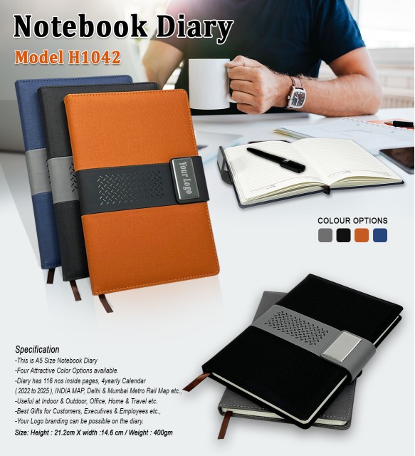 PU Leather Notebook Diary with Metal Accent