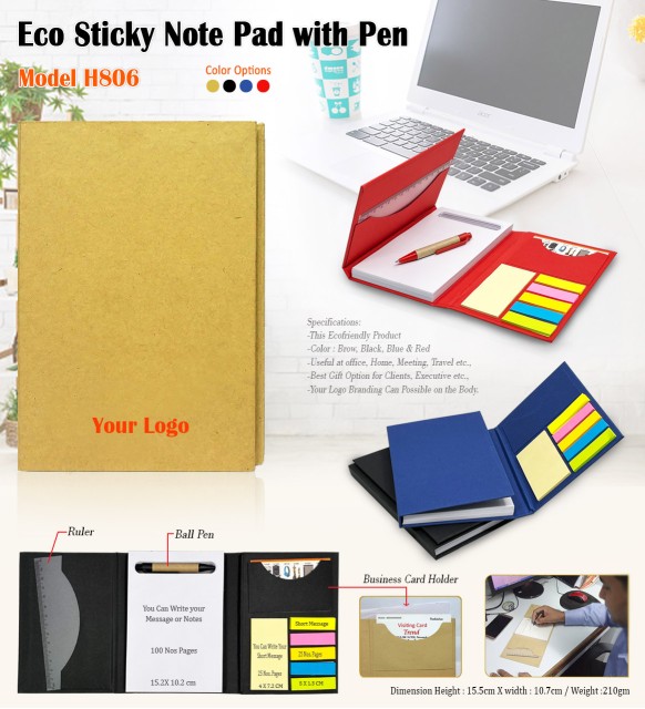 Eco Stickon Note Pad With Pen