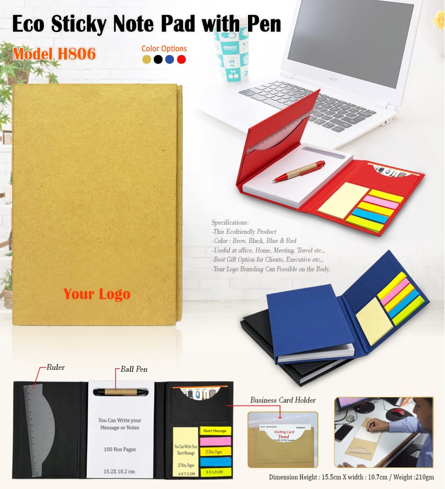 Eco Stickon Note Pad With Pen