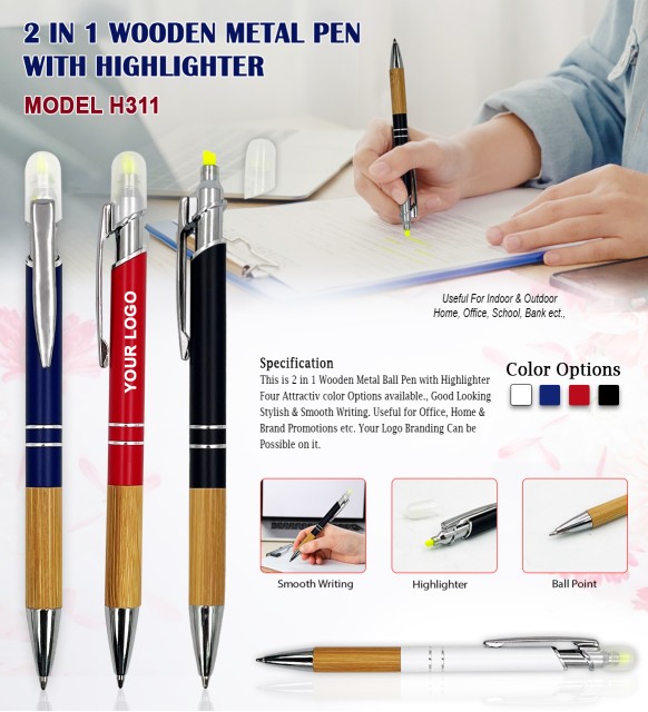 2 in 1 Wooden Highlighter Pen 