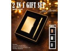 H3107 Premium Metal Card Holder & Executive Pen Gift Set – 2 in 1 Corporate Gift Set (Black & Gold)