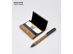 H3108 Premium Cork Pen & Business Card Holder Gift Set