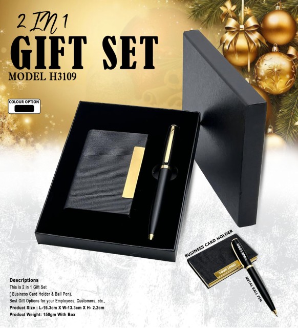 H3109 Premium Business Card Holder & Metal Ball Pen Gift Set 