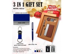 H3112 Premium 3-in-1 Executive Gift Set with Metal Pen, Business Card Holder & Keychain for Corporate Gifting