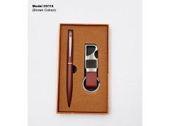 H3115 Premium 2-in-1 Executive Gift Set – Metal Pen & Leather Keychain Bottle Opener