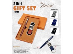 H3115 Premium 2-in-1 Executive Gift Set – Metal Pen & Leather Keychain Bottle Opener