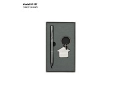 H3117 Premium Metal Pen & House Shape Keychain Gift Set for Corporate Gifting & Brand Promotion
