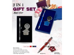 H3117 Premium Metal Pen & House Shape Keychain Gift Set for Corporate Gifting & Brand Promotion