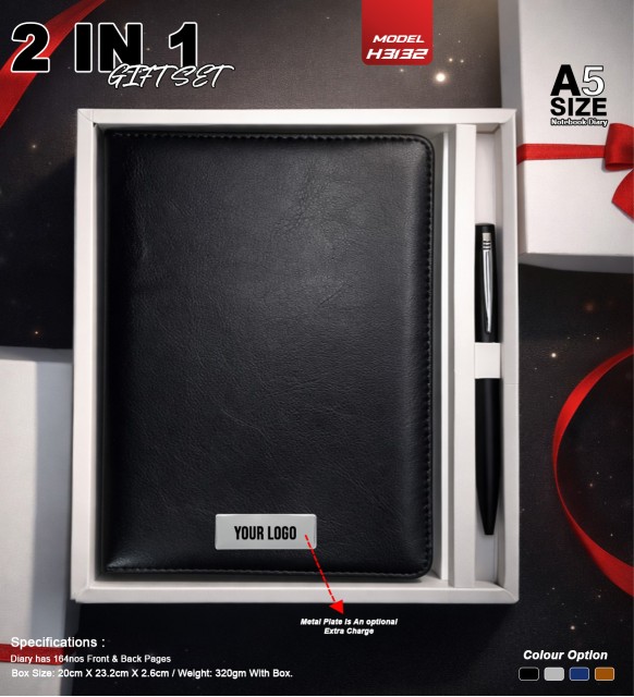 A5 Notebook Diary And Metal Pen- 2 In 1 Gift Set 