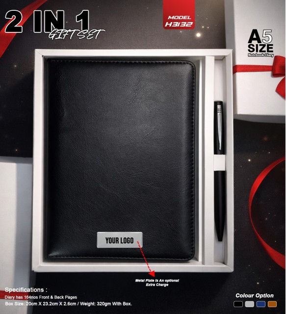 A5 Notebook Diary And Metal Pen- 2 In 1 Gift Set 