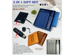 3 in 1 Premium Gift Set – A5 PU Leather Diary, Metal Ball Pen & Stainless Steel Water Bottle