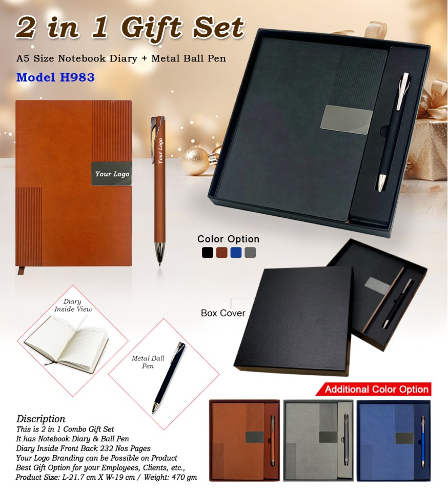 2 in 1 Premium Gift Set – A5 PU Leather Diary & Metal Ball Pen