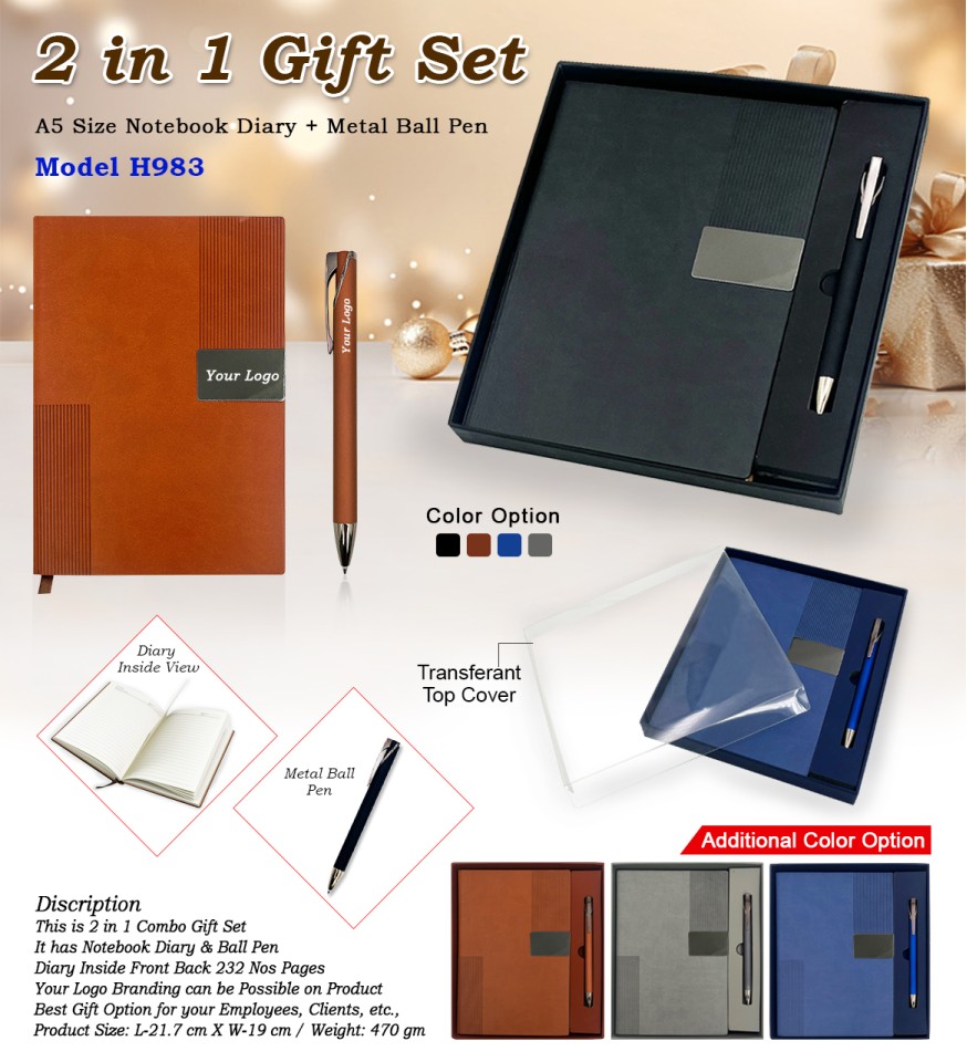 2 in 1 Premium Gift Set – A5 PU Leather Diary & Metal Ball Pen