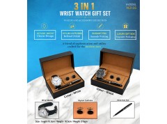 H3135 Premium 3-in-1 Wrist Watch Gift Set with Metal Pen & Cufflinks for Corporate Gifting