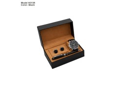 H3135 Premium 3-in-1 Wrist Watch Gift Set with Metal Pen & Cufflinks for Corporate Gifting