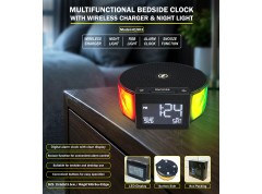 MULTIFUNCTIONAL BEDSIDE CLOCK  WITH WIRELESS CHARGER & NIGHT LIGHT 