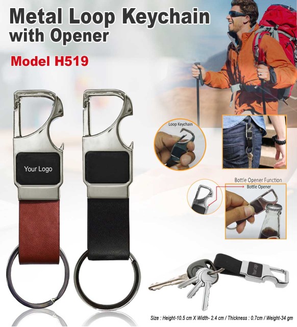 Metal Loop Keychain with Opener