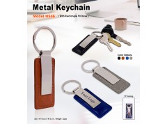 Metal Key-chain with Rectangle PU Leather Base