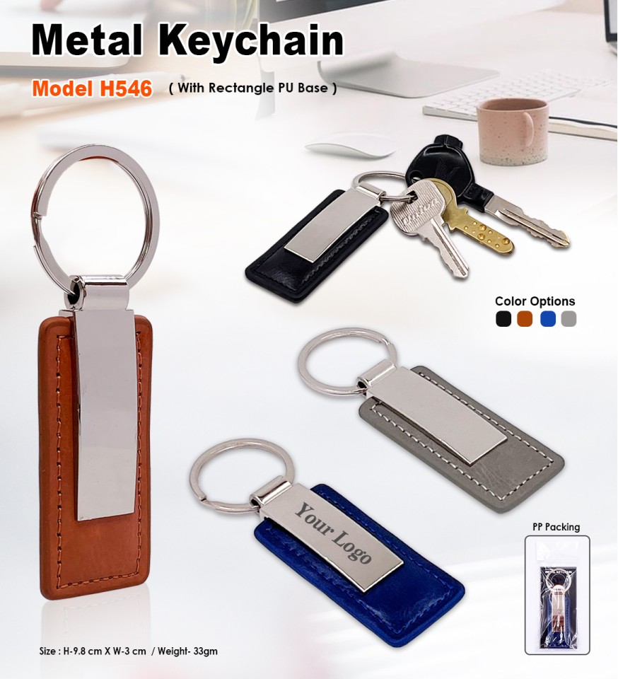 Metal Key-chain with Rectangle PU Leather Base