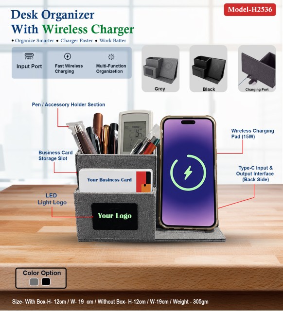 Desk Organizer  With Wireless Charger 
