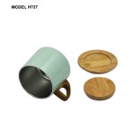 Stainless Steel Vacuum Tea & Coffee Mug with Wooden Lid and Saucer