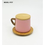 Stainless Steel Vacuum Tea & Coffee Mug with Wooden Lid and Saucer