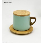 Stainless Steel Vacuum Tea & Coffee Mug with Wooden Lid and Saucer