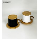 Stainless Steel Vacuum Tea & Coffee Mug with Wooden Lid and Saucer