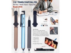 H036 3-in-1 Triangle Shape Ball Pen with Stylus & Mobile Stand for Corporate Gifting