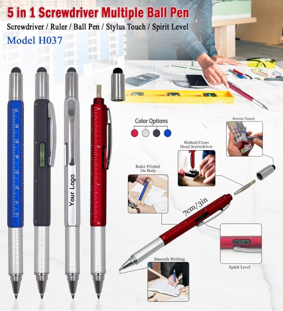 5 in 1 Multi-Function Pen – Ruler, Stylus & Tools | H037