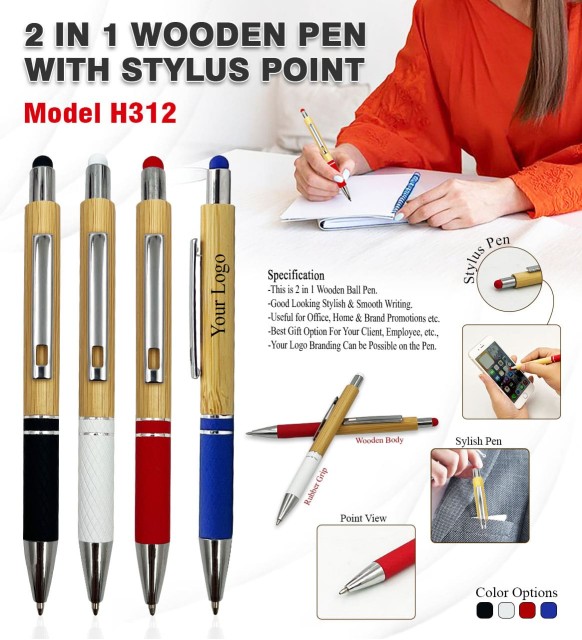 Wooden Ball Pen with Stylus 