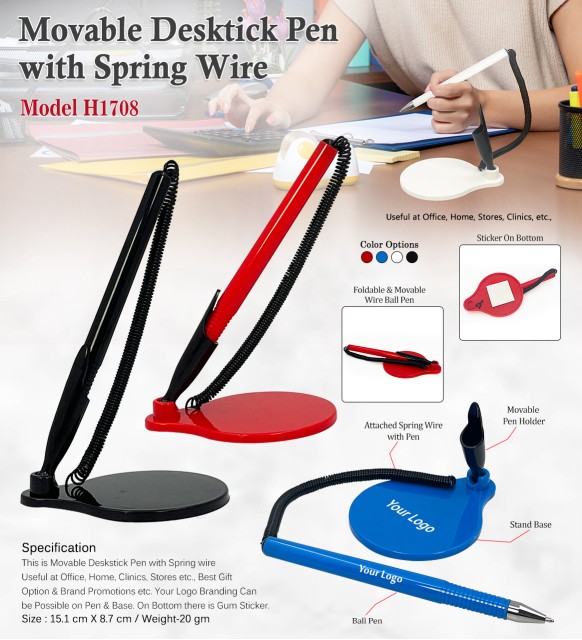 Movable Desktick Pen with Spring Wire for Office & Home Use