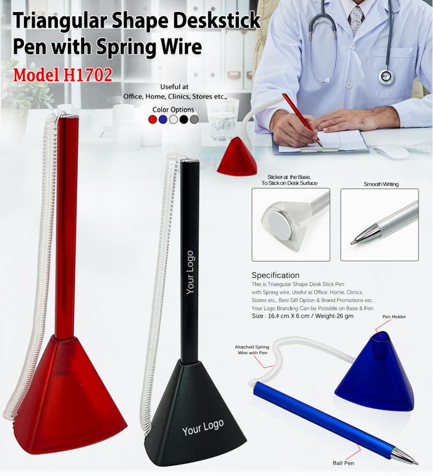 Triangular Deskstick Pen with Spring Wire