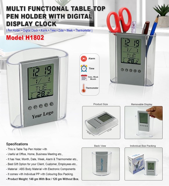 Multi Functional Table Top  Pen Holder With Digital Display Clock