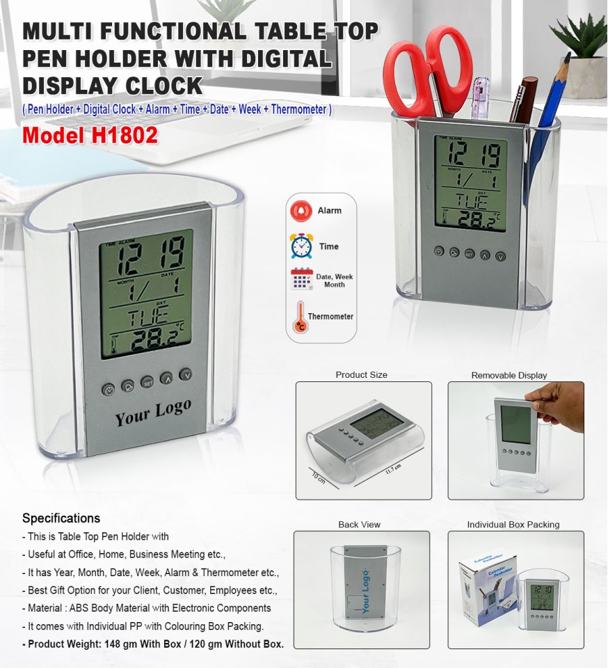 Multi Functional Table Top  Pen Holder With Digital Display Clock